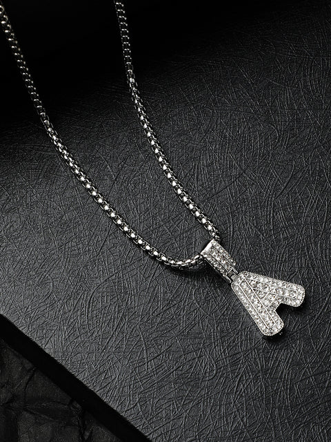 Embellished A Alphabet Pendant with Chain - Silver