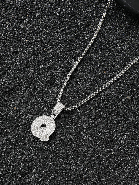 Embellished Q Alphabet Pendant with Chain - Silver