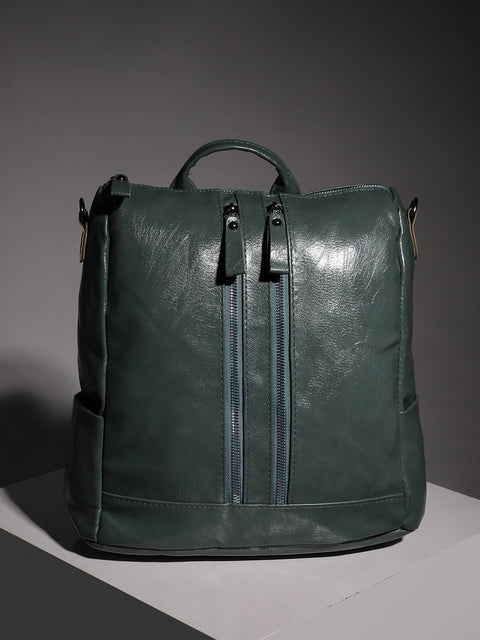The Zip-Front Broad Backpack - Sage Green