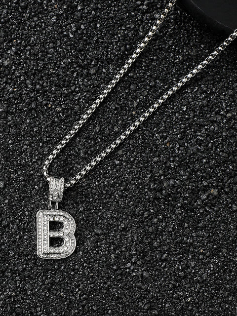 Embellished B Alphabet Pendant with Chain - Silver
