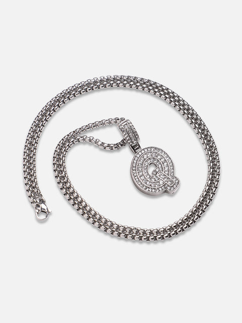 Embellished Q Alphabet Pendant with Chain - Silver