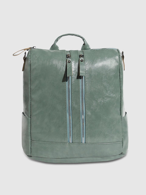 The Zip-Front Broad Backpack - Sage Green