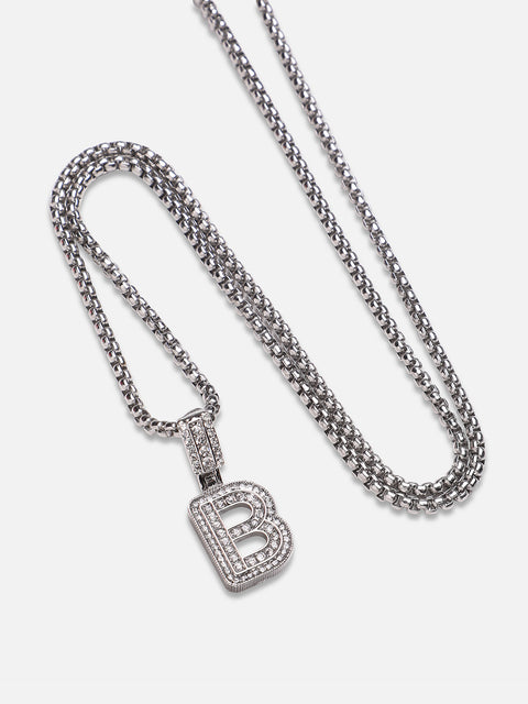 Embellished B Alphabet Pendant with Chain - Silver
