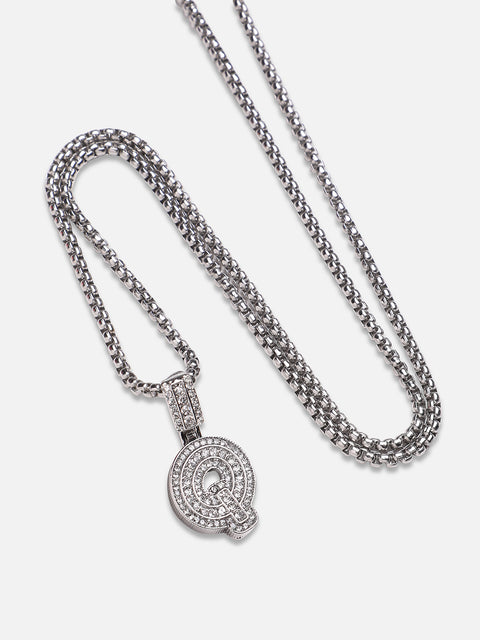 Embellished Q Alphabet Pendant with Chain - Silver