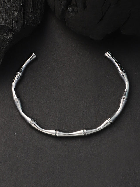 The Bamboo Cuff Bracelet - Metallic Silver