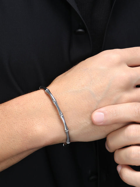 The Bamboo Cuff Bracelet - Metallic Silver
