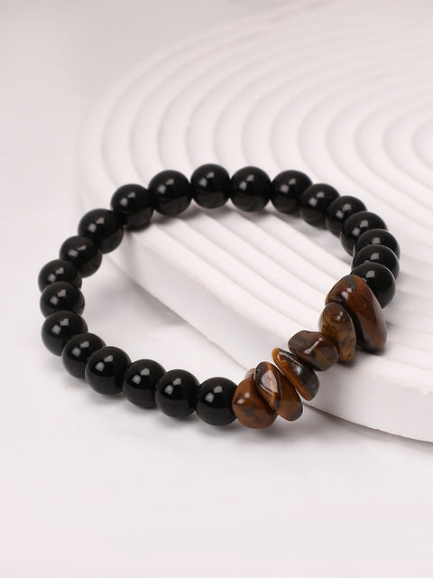 The Pebble Beaded Bracelet - Onyx Black & Coffee Brown