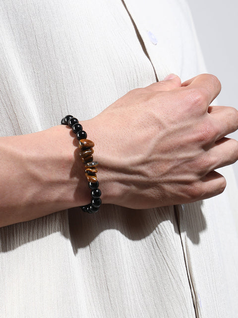 The Pebble Beaded Bracelet - Onyx Black & Coffee Brown