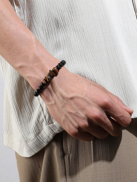 The Pebble Beaded Bracelet - Onyx Black & Coffee Brown