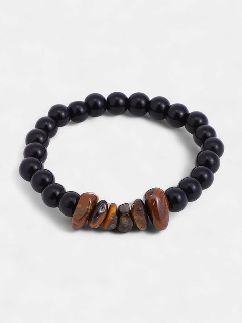 The Pebble Beaded Bracelet - Onyx Black & Coffee Brown