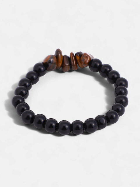 The Pebble Beaded Bracelet - Onyx Black & Coffee Brown