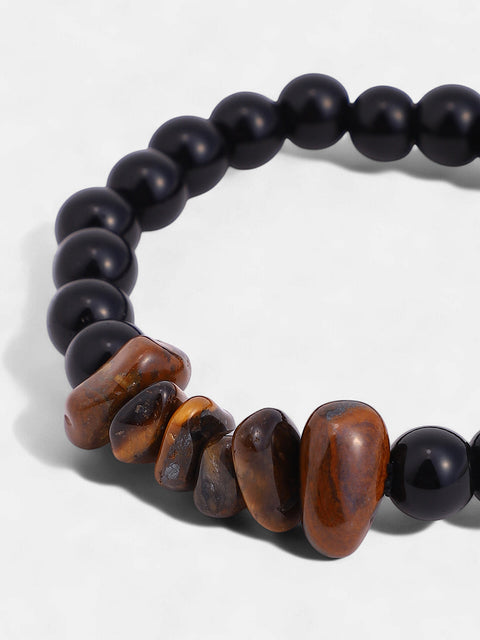The Pebble Beaded Bracelet - Onyx Black & Coffee Brown