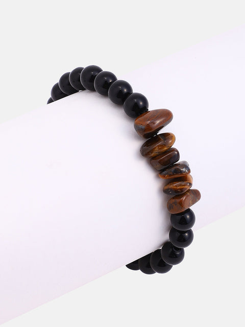 The Pebble Beaded Bracelet - Onyx Black & Coffee Brown