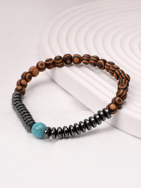 The Astra Beaded Bracelet - Space Grey & Walnut Brown
