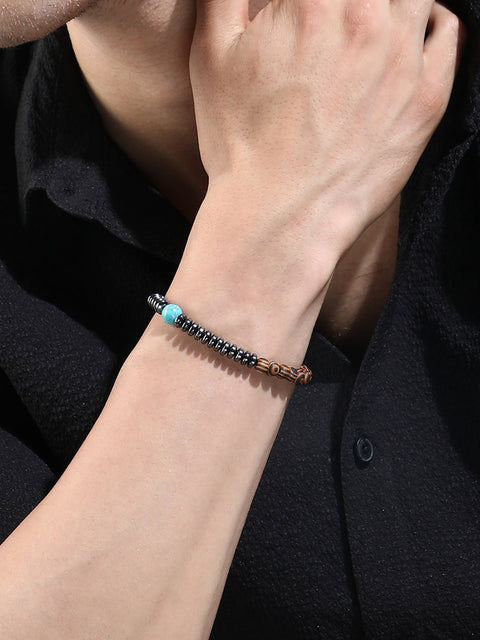 The Astra Beaded Bracelet - Space Grey & Walnut Brown