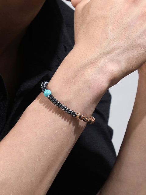 The Astra Beaded Bracelet - Space Grey & Walnut Brown