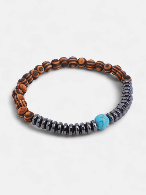 The Astra Beaded Bracelet - Space Grey & Walnut Brown