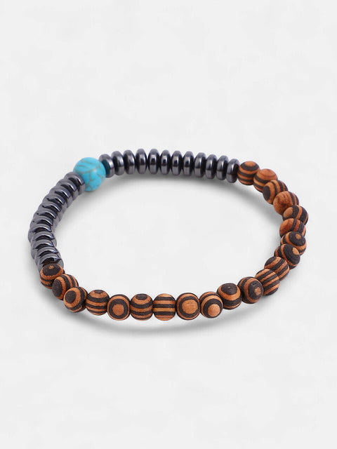 The Astra Beaded Bracelet - Space Grey & Walnut Brown