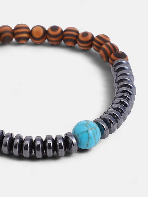 The Astra Beaded Bracelet - Space Grey & Walnut Brown