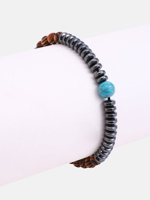 The Astra Beaded Bracelet - Space Grey & Walnut Brown