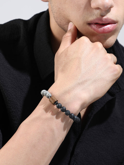 The Bi-Hue Beaded Bracelet - Charcoal Grey