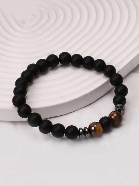The Whisperstone Beaded Bracelet - Onyx Black & Coffee Brown