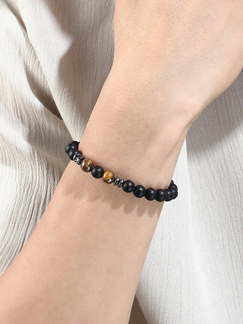 The Whisperstone Beaded Bracelet - Onyx Black & Coffee Brown