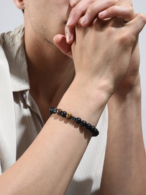 The Whisperstone Beaded Bracelet - Onyx Black & Coffee Brown