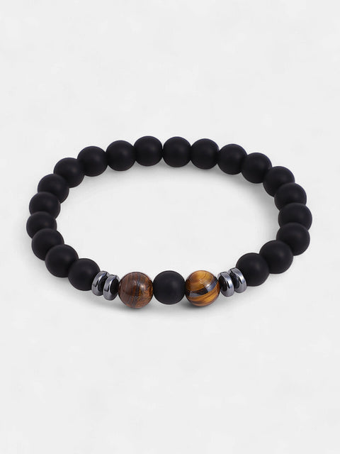 The Whisperstone Beaded Bracelet - Onyx Black & Coffee Brown