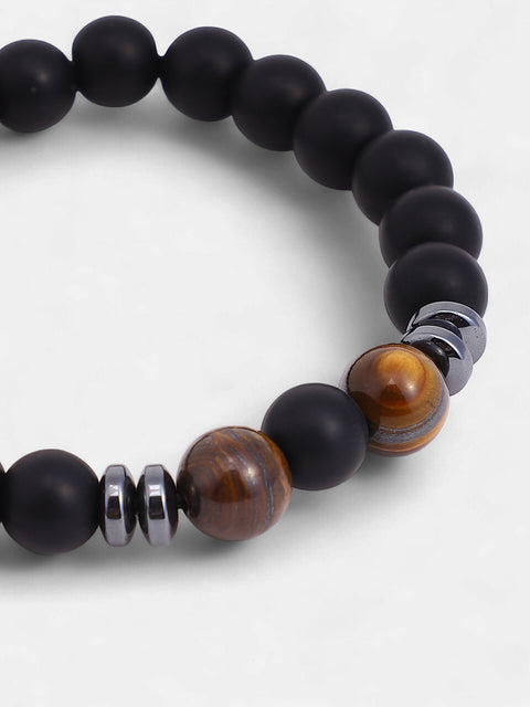 The Whisperstone Beaded Bracelet - Onyx Black & Coffee Brown