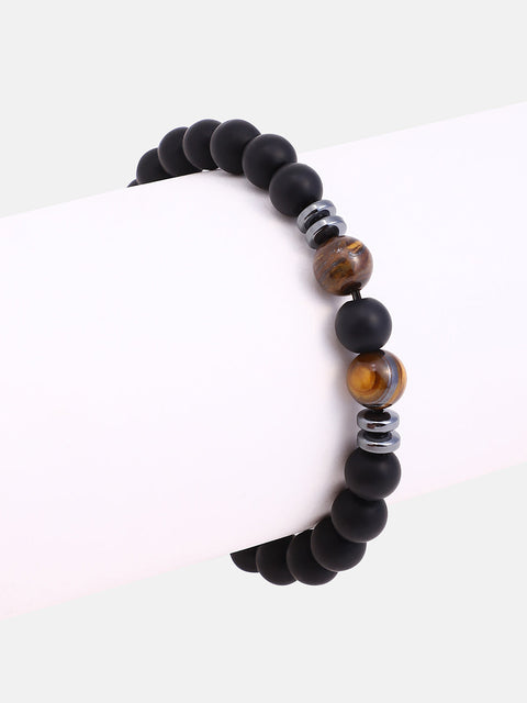 The Whisperstone Beaded Bracelet - Onyx Black & Coffee Brown