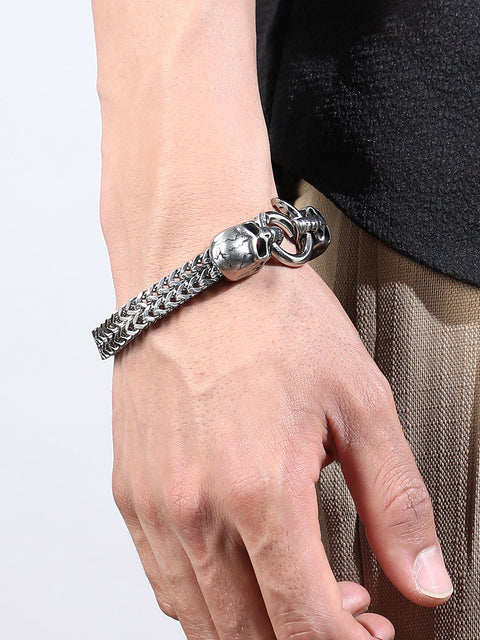 The Cracked-Skull Chain Bracelet - Metallic Silver