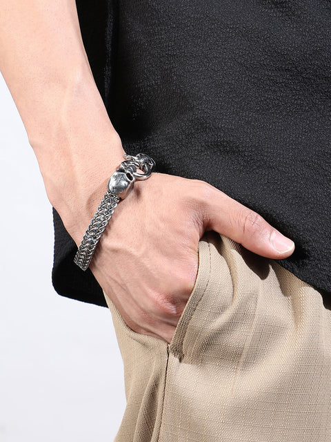 The Cracked-Skull Chain Bracelet - Metallic Silver