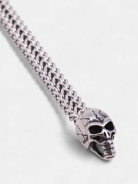 The Cracked-Skull Chain Bracelet - Metallic Silver