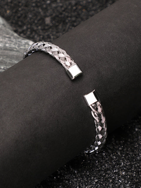 The Basket-Weave Cuff Bracelet - Metallic Silver