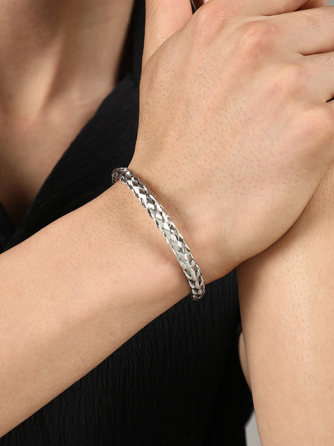 The Basket-Weave Cuff Bracelet - Metallic Silver
