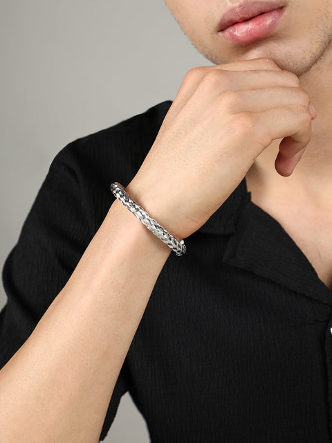 The Basket-Weave Cuff Bracelet - Metallic Silver