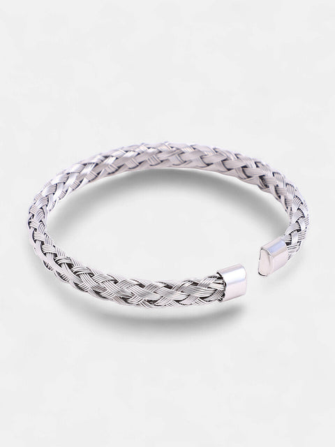 The Basket-Weave Cuff Bracelet - Metallic Silver