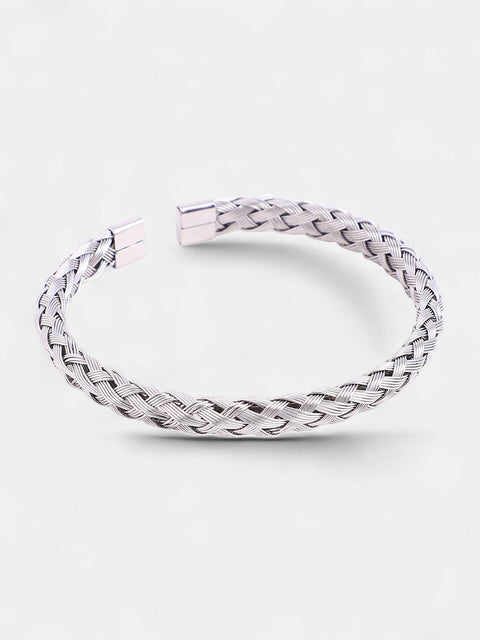 The Basket-Weave Cuff Bracelet - Metallic Silver