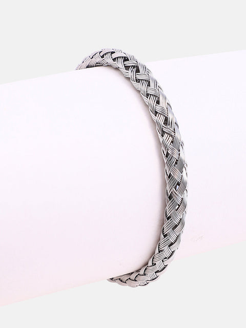 The Basket-Weave Cuff Bracelet - Metallic Silver