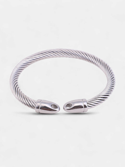 The Everyday-Ribbed Cuff Bracelet - Metallic Silver