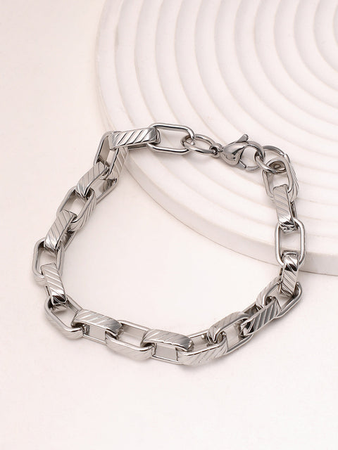 The Ribbed-Link Chain Bracelet - Metallic Silver