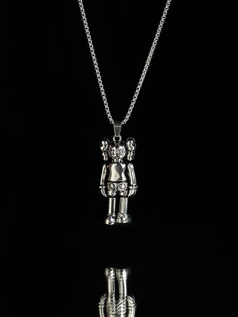 Men's Love Robot Pendant Necklace - Silver
