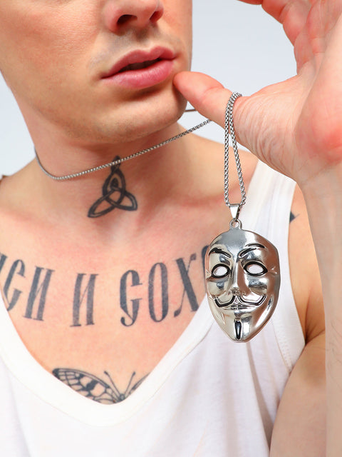 Men's V For Vendetta Pendant Necklace - Silver