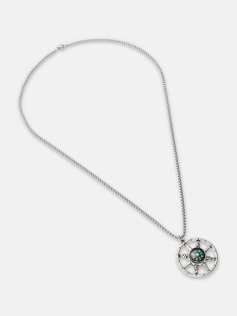 The Compass Pendant Necklace - Metallic Silver