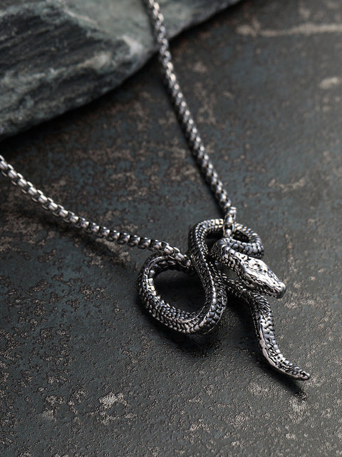The Serpent Pendant Necklace - Metallic Silver