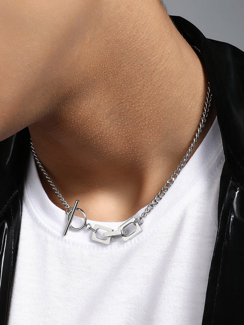 The Zig-Saw Pendant Necklace - Metallic Silver