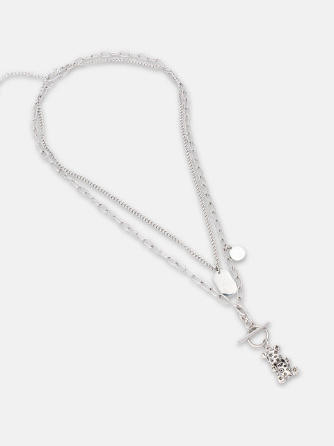 The Dollar Teddy Pendant Necklace - Metallic Silver