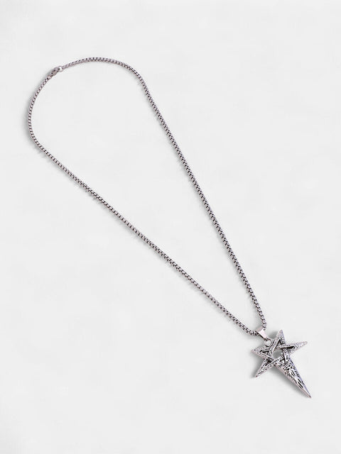 The Celestrial-Cross Pendant Necklace - Metallic Silver