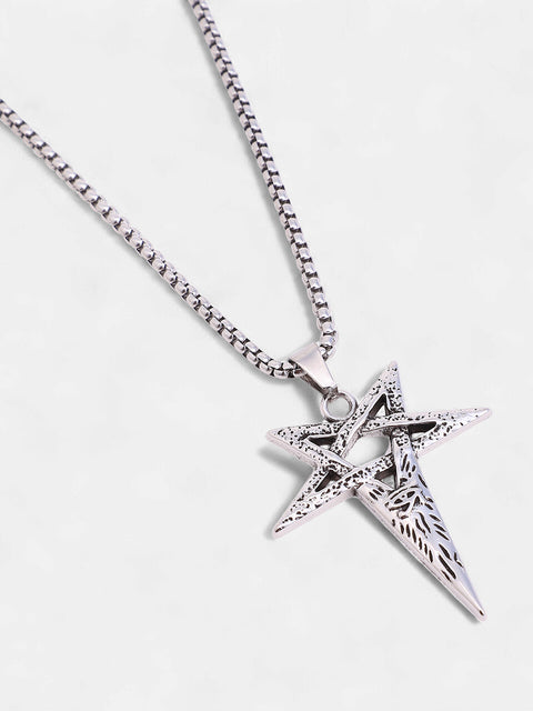 The Celestrial-Cross Pendant Necklace - Metallic Silver